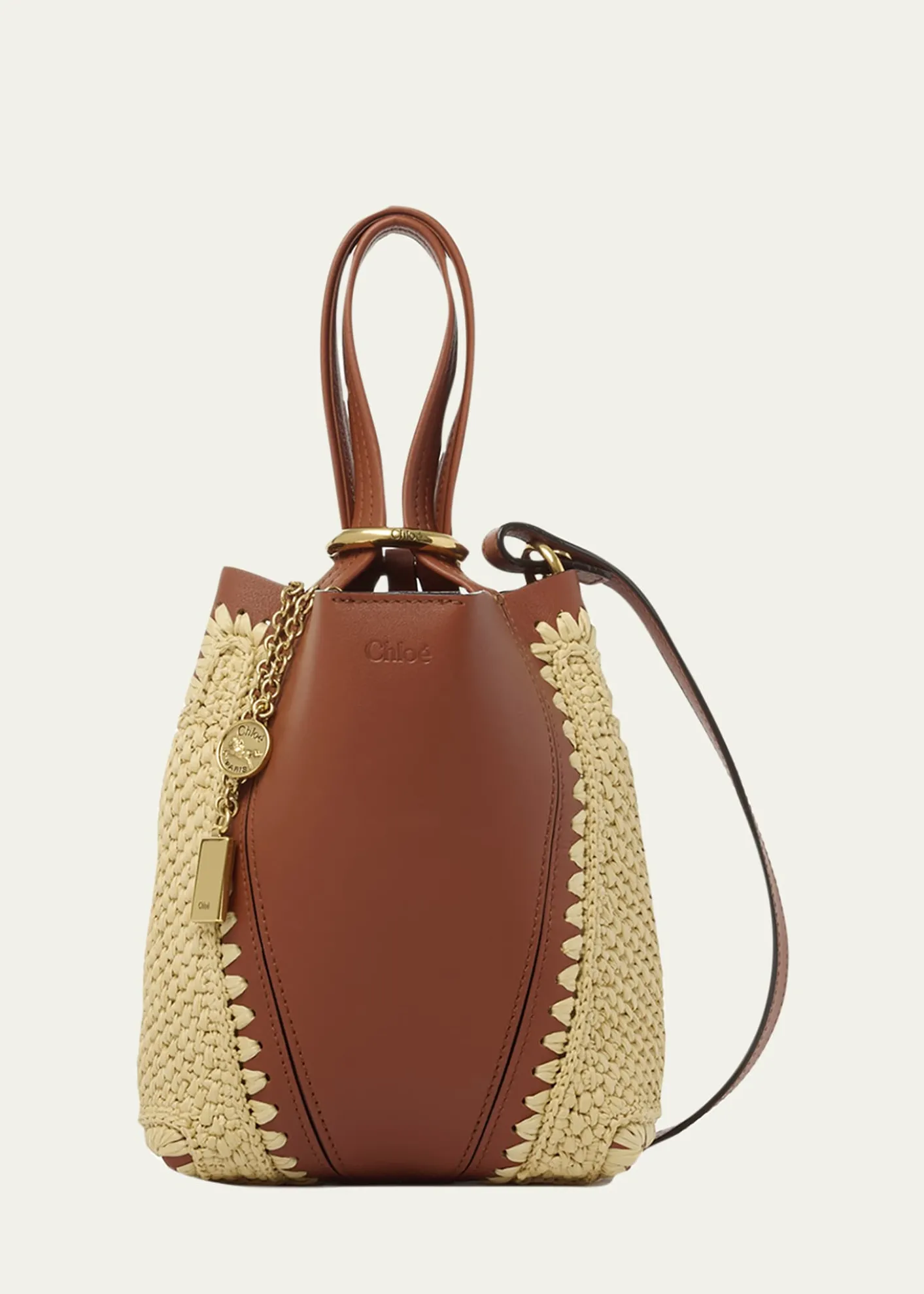 ChloeSpin Mini Tote Bag in Leather & Viscose Raffia