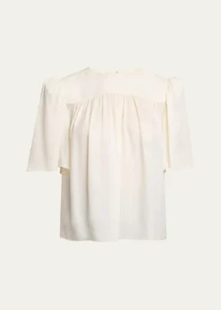 ChloeStrong-Shoulder Floral Silk Jacquard Top