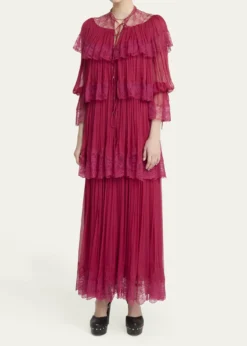 ChloeTiered Lace Ruffle Silk Mousseline Gown