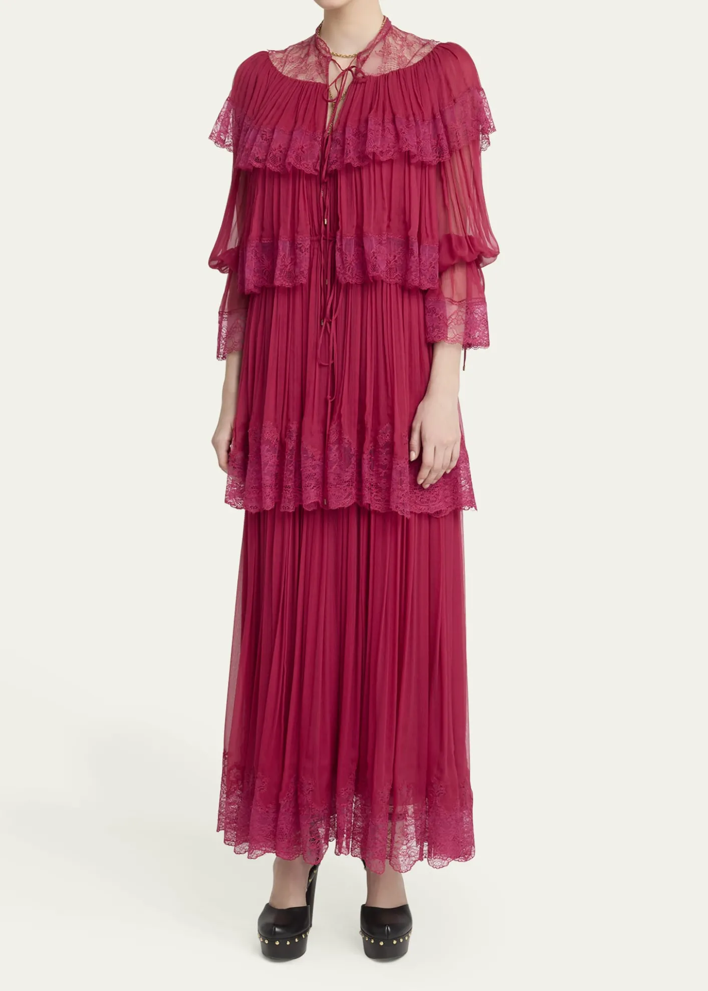 ChloeTiered Lace Ruffle Silk Mousseline Gown