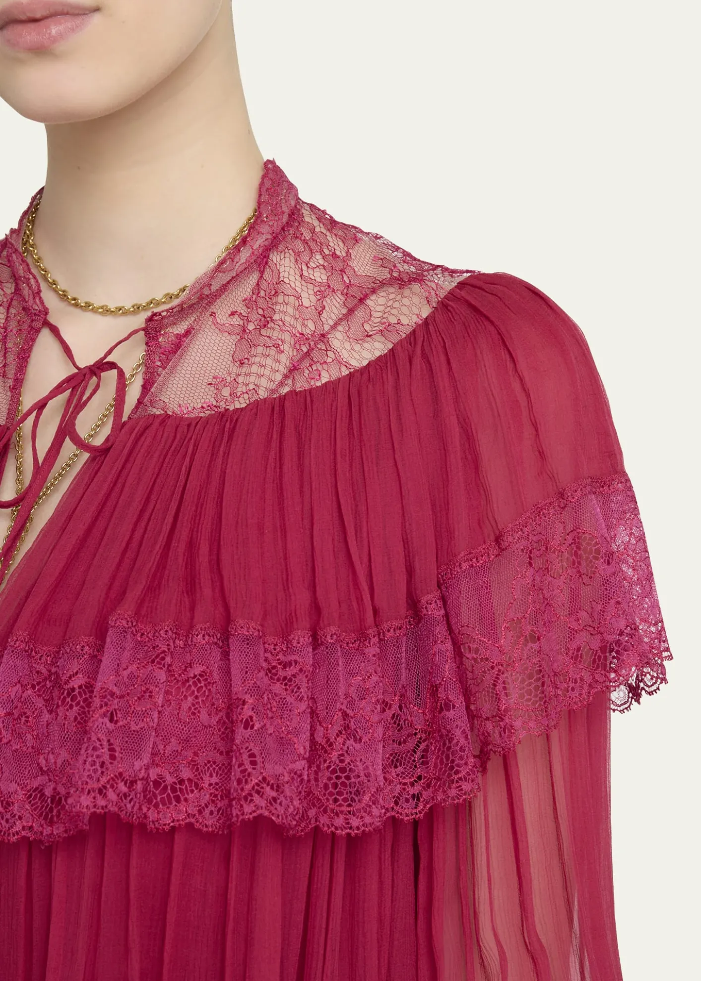 ChloeTiered Lace Ruffle Silk Mousseline Gown