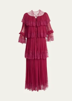 ChloeTiered Lace Ruffle Silk Mousseline Gown