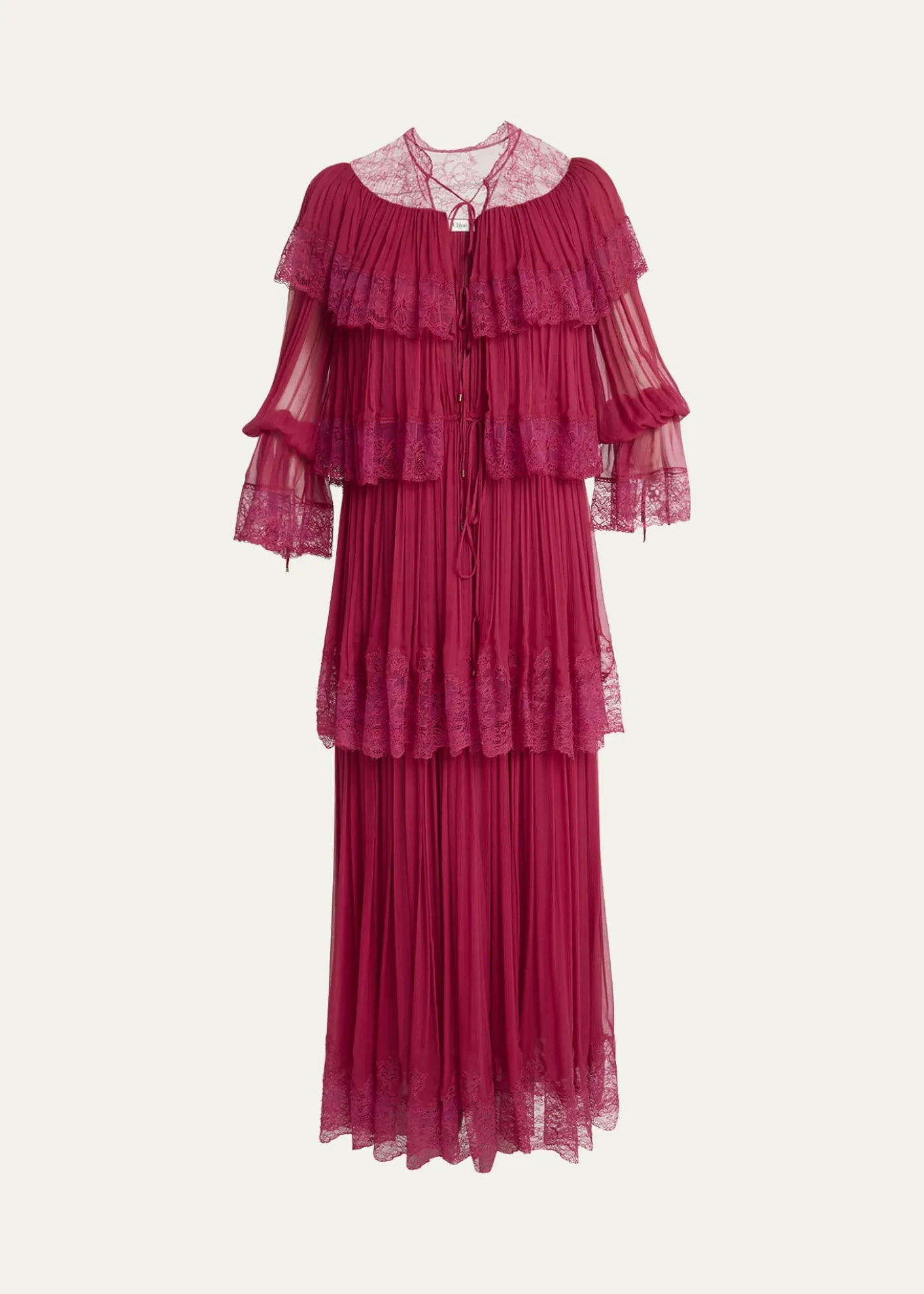 ChloeTiered Lace Ruffle Silk Mousseline Gown