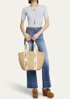 ChloeWoody Large Mifuko Basket Bag in Fair Trade Paper Embellished with Linen