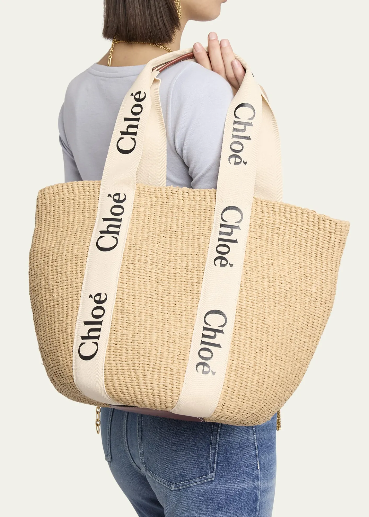 ChloeWoody Large Mifuko Basket Bag in Fair Trade Paper Embellished with Linen