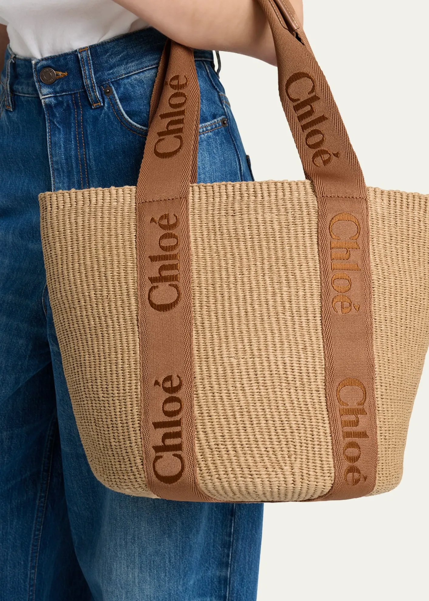 ChloeWoody Large Mifuko Basket Bag with Logo Webbing