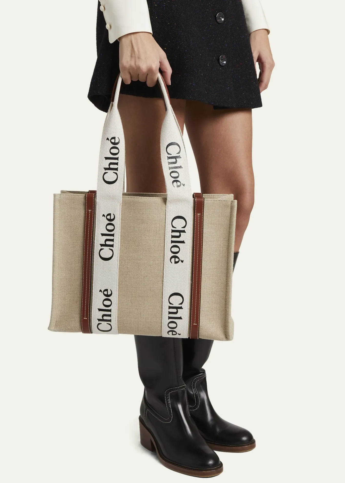 ChloeWoody Medium Tote Bag in Linen