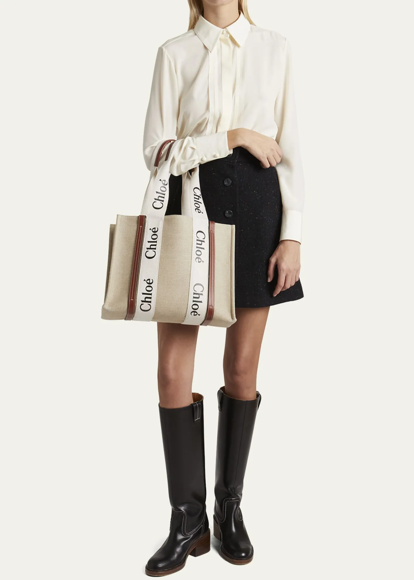 ChloeWoody Medium Tote Bag in Linen