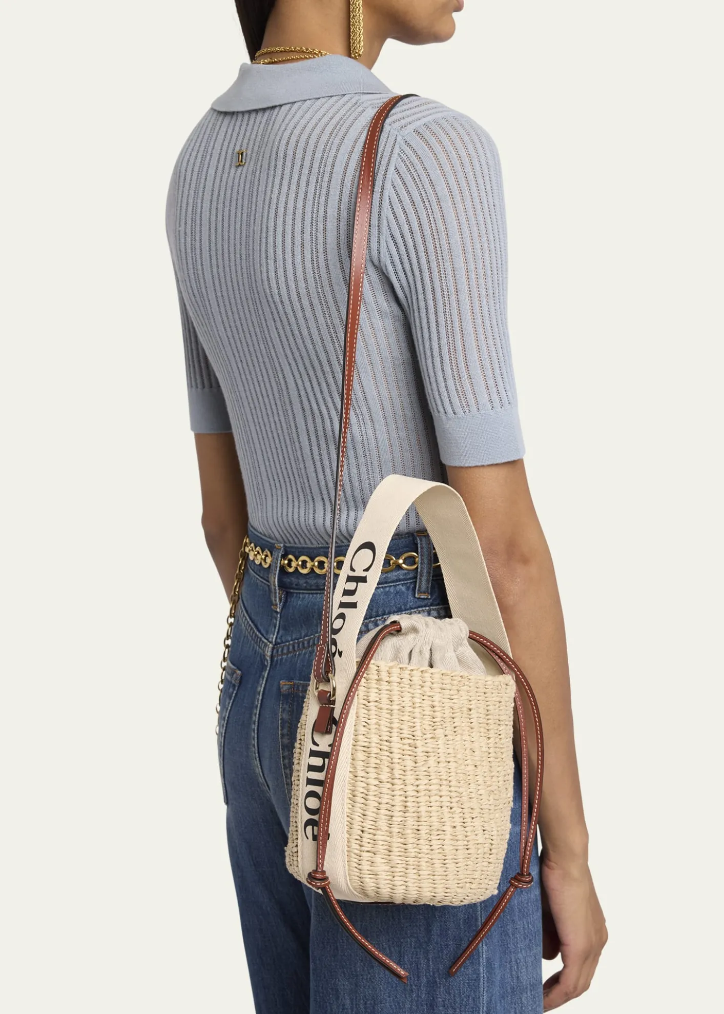 ChloeWoody Small Mifuko Basket Bag in Fair Trade Paper Embellished with Linen