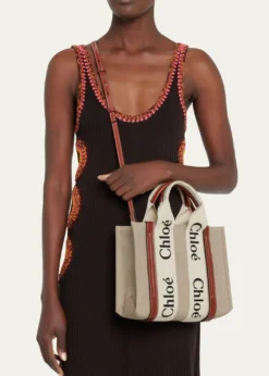 ChloeWoody Small Tote Bag in Linen with Crossbody Strap