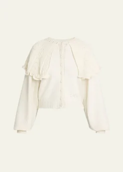 ChloeWool-Cashmere Pointelle Capelet Cardigan
