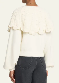 ChloeWool-Cashmere Pointelle Capelet Cardigan