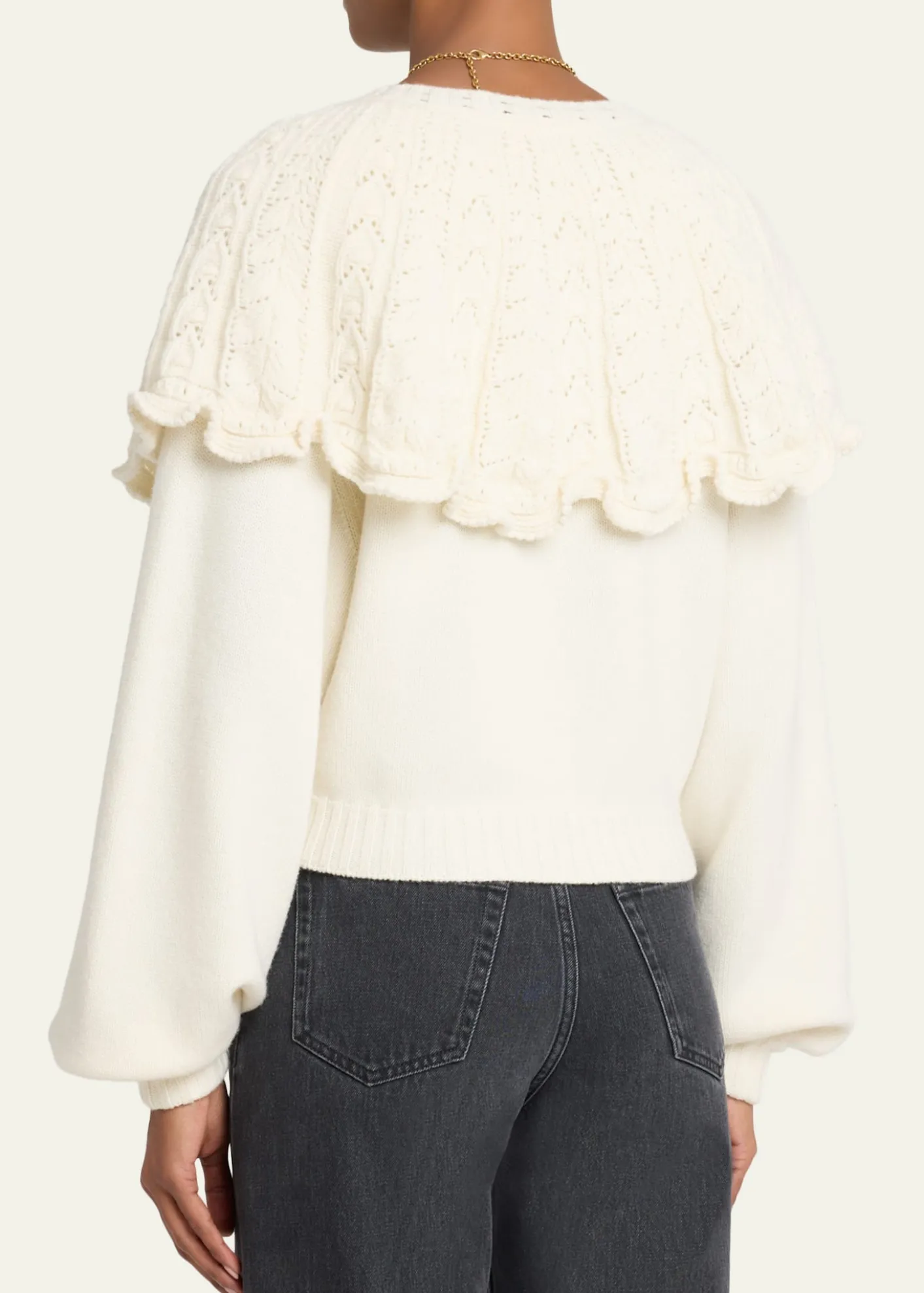 ChloeWool-Cashmere Pointelle Capelet Cardigan