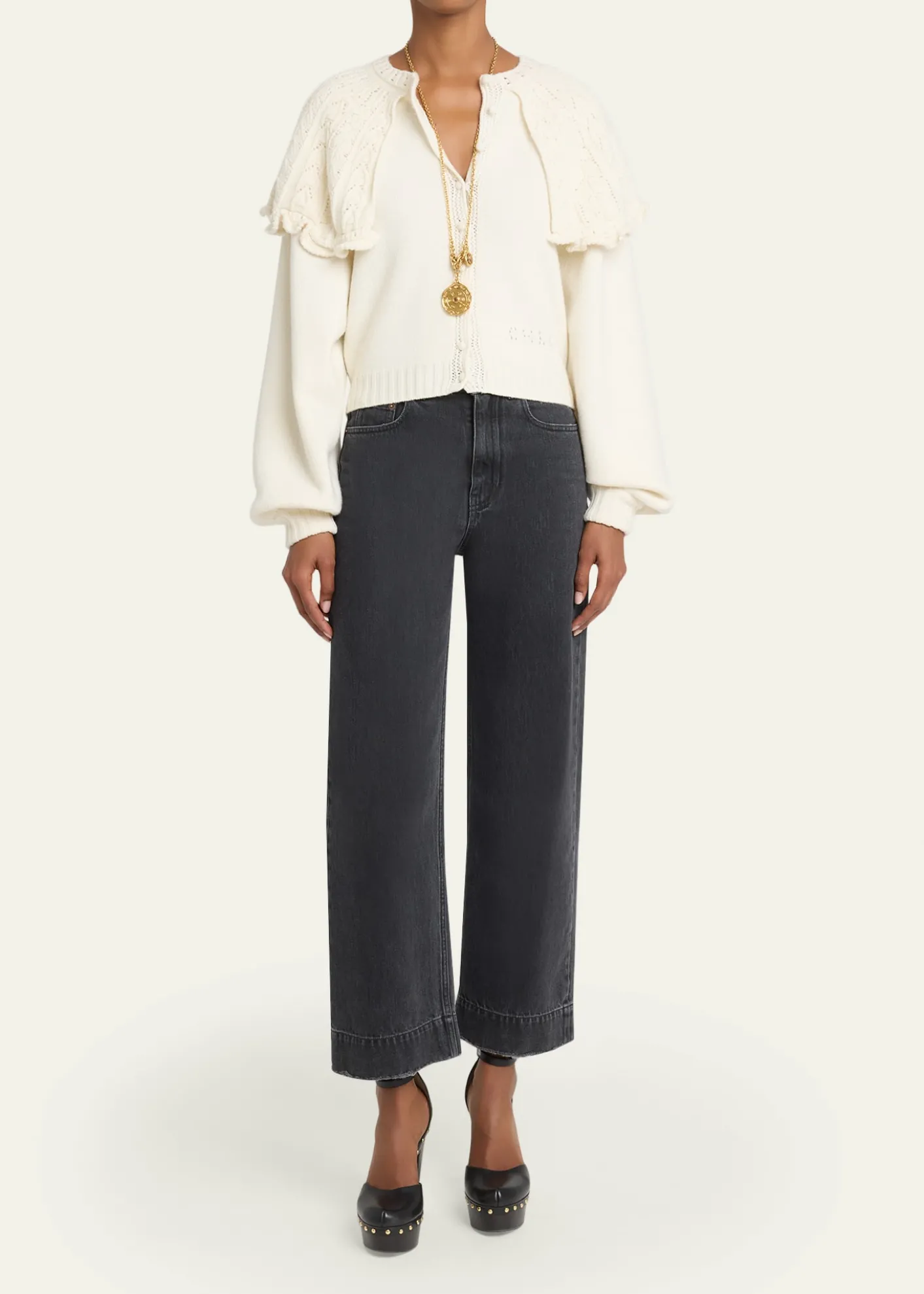 ChloeWool-Cashmere Pointelle Capelet Cardigan