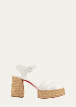 Christian Louboutin70mm Calakala Leather Crisscross Espadrille Sandals