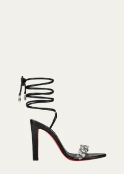 Christian Louboutin100mm Fanny Jolly Embellished Leather Ankle-Wrap Sandals