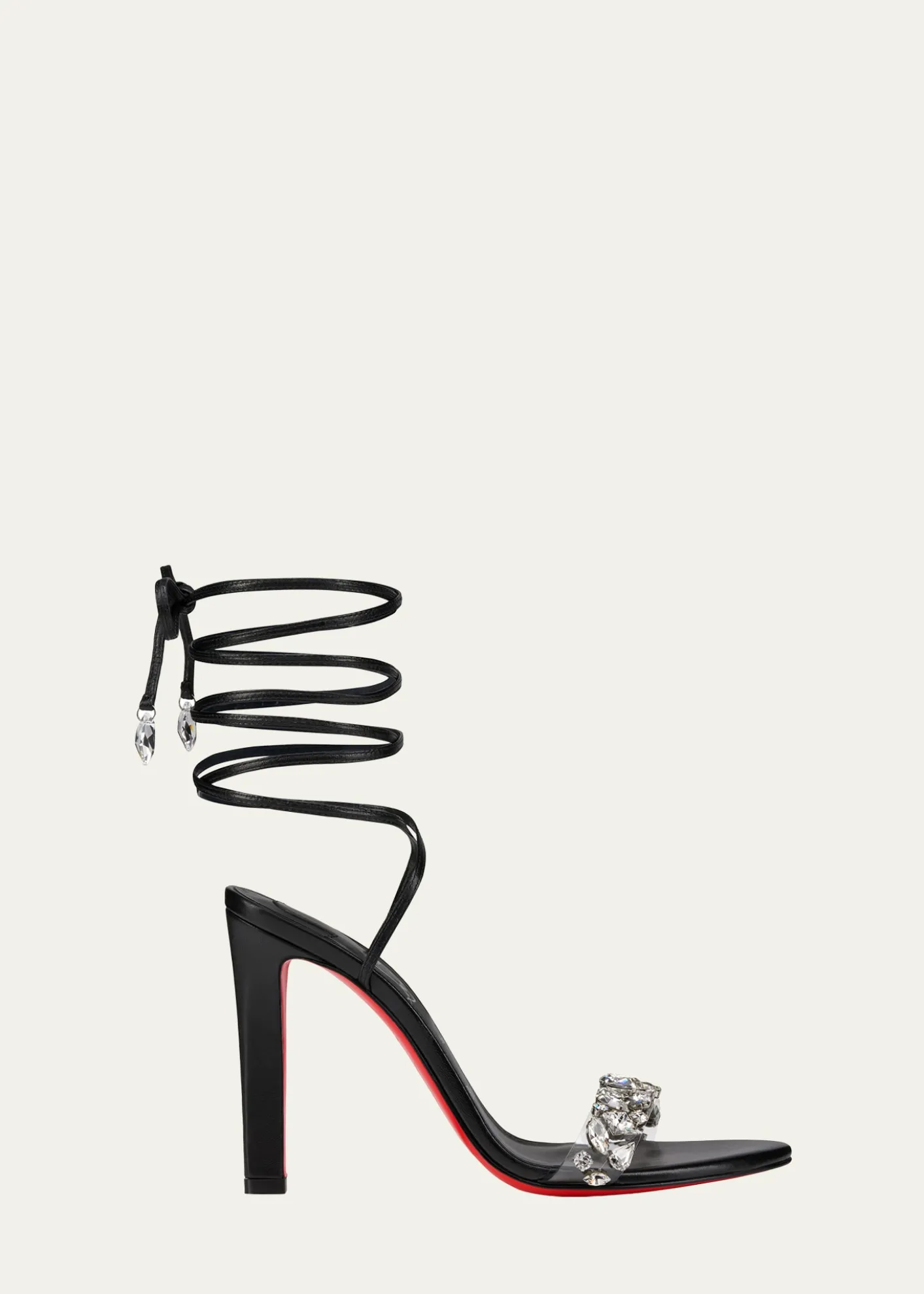 Christian Louboutin100mm Fanny Jolly Embellished Leather Ankle-Wrap Sandals