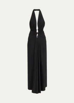 Christopher EsberCrystal Pendant Plunging Halter Maxi Dress