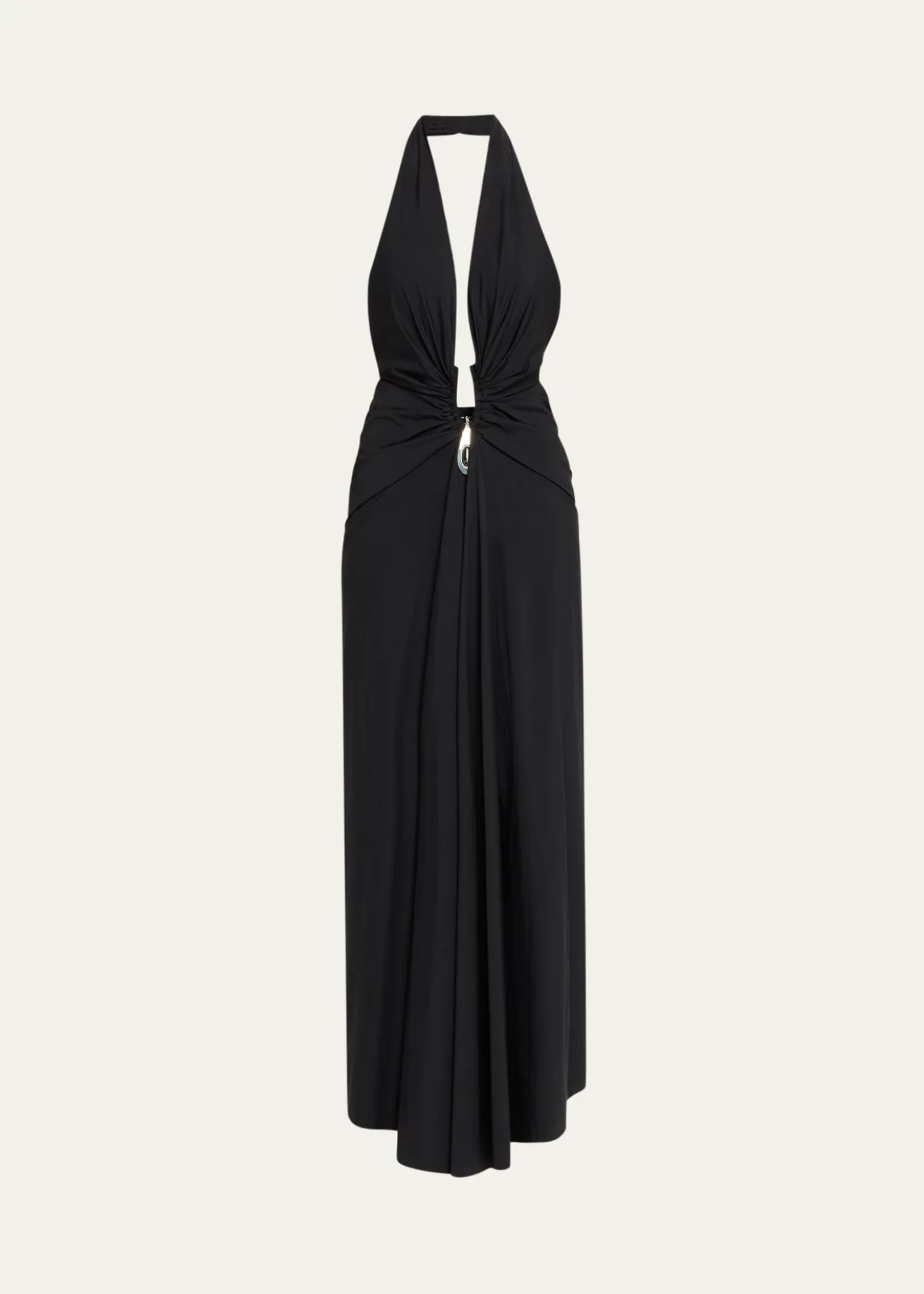 Christopher EsberCrystal Pendant Plunging Halter Maxi Dress
