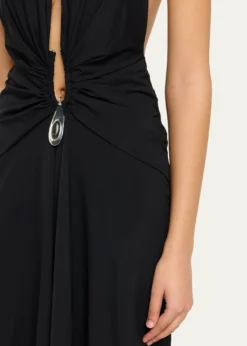 Christopher EsberCrystal Pendant Plunging Halter Maxi Dress