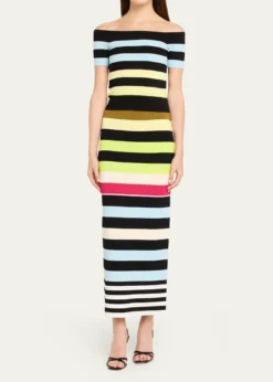 CHRISTOPHER JOHN ROGERSOff-The-Shoulder Striped Body-con Knit Top