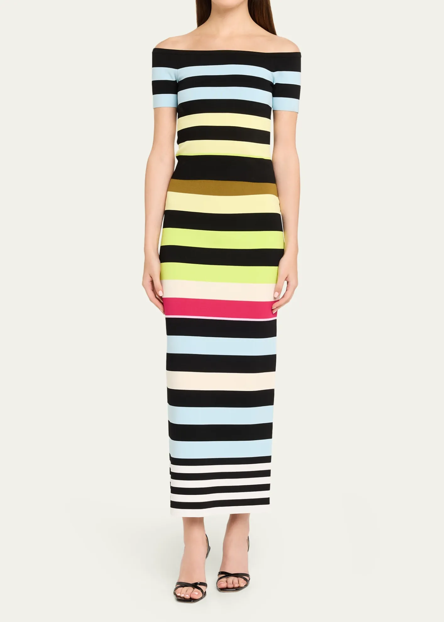 CHRISTOPHER JOHN ROGERSOff-The-Shoulder Striped Body-con Knit Top