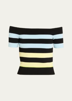 CHRISTOPHER JOHN ROGERSOff-The-Shoulder Striped Body-con Knit Top
