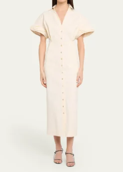CHRISTOPHER JOHN ROGERSRolled Short-Sleeve Midi Shirtdress