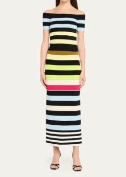 CHRISTOPHER JOHN ROGERSStriped Knit Body-Con Midi Skirt