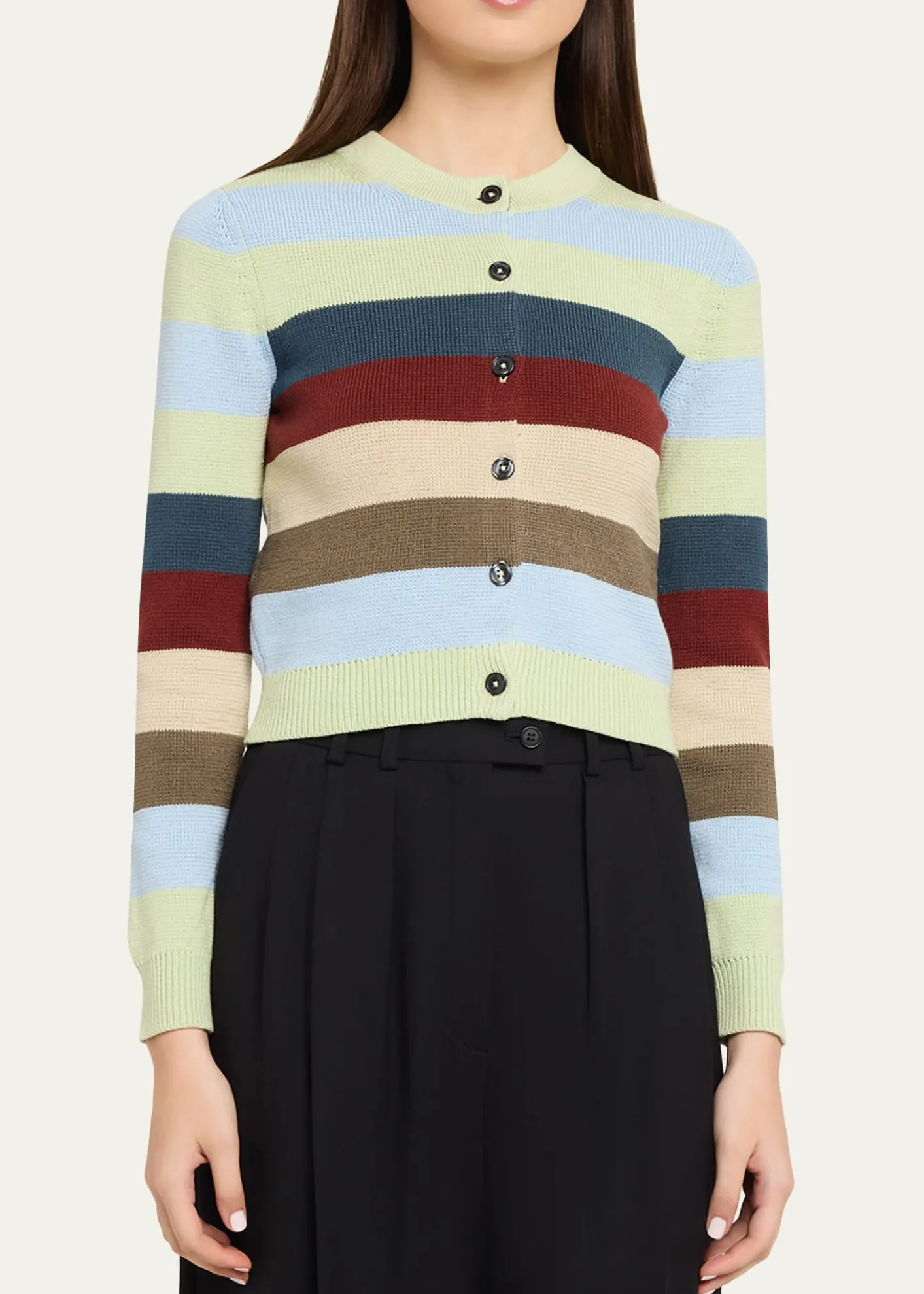 CHRISTOPHER JOHN ROGERSStriped Crop Crewneck Cardigan