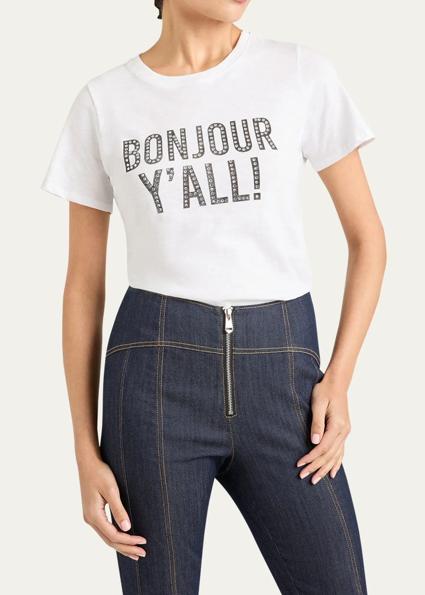 Cinq a SeptBonjour Y'all Embellished Shrunken Tee