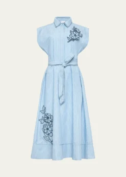 Cinq a SeptCallie Pinstripe Floral Midi Dress
