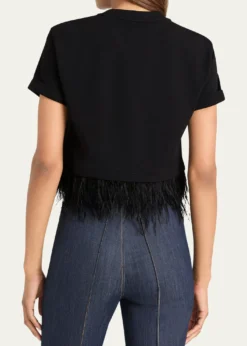 Cinq a SeptCropped Feather-Trim Tee