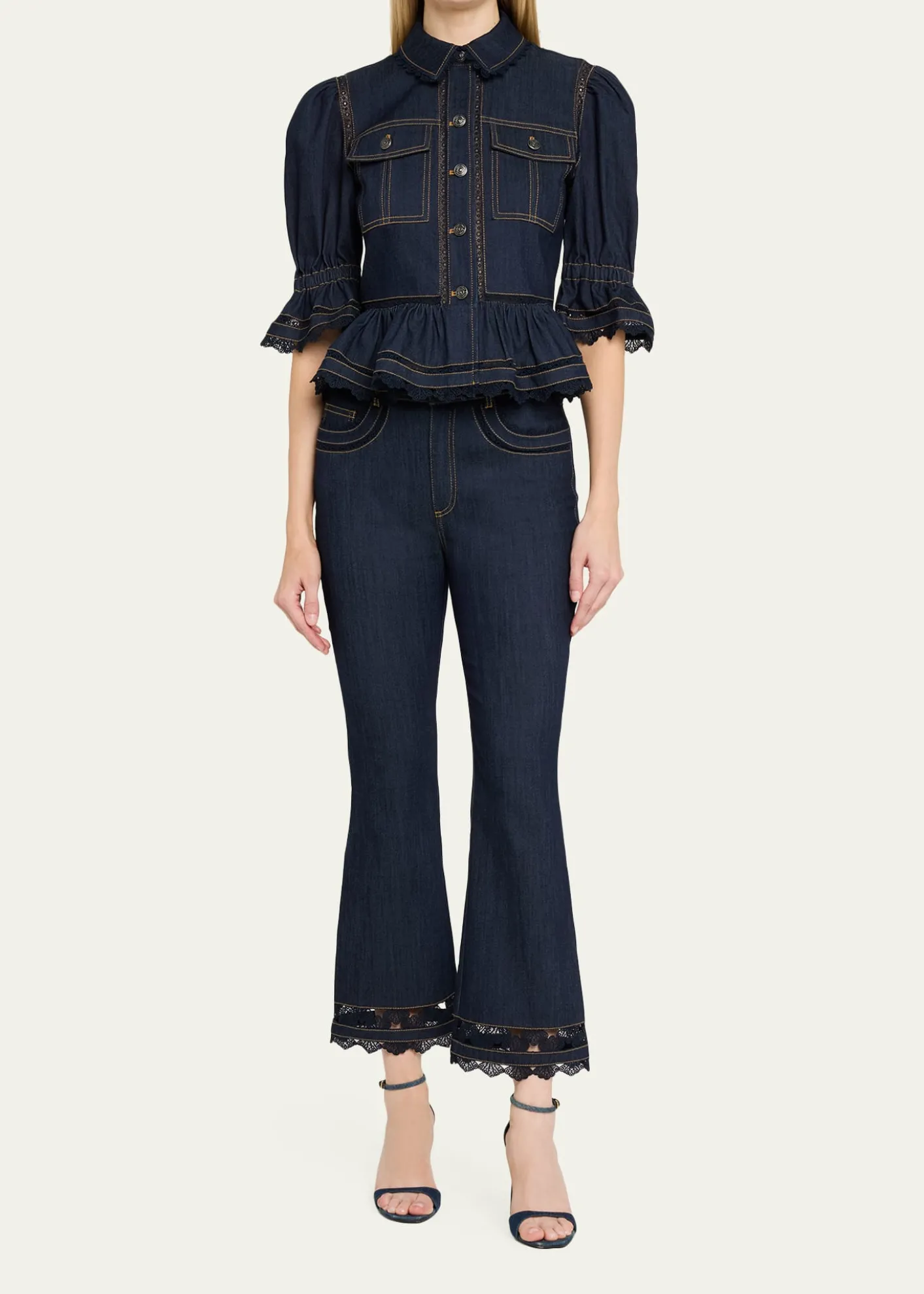 Cinq a SeptGuipure Lace Denim Jacket