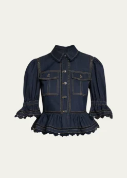 Cinq a SeptGuipure Lace Denim Jacket