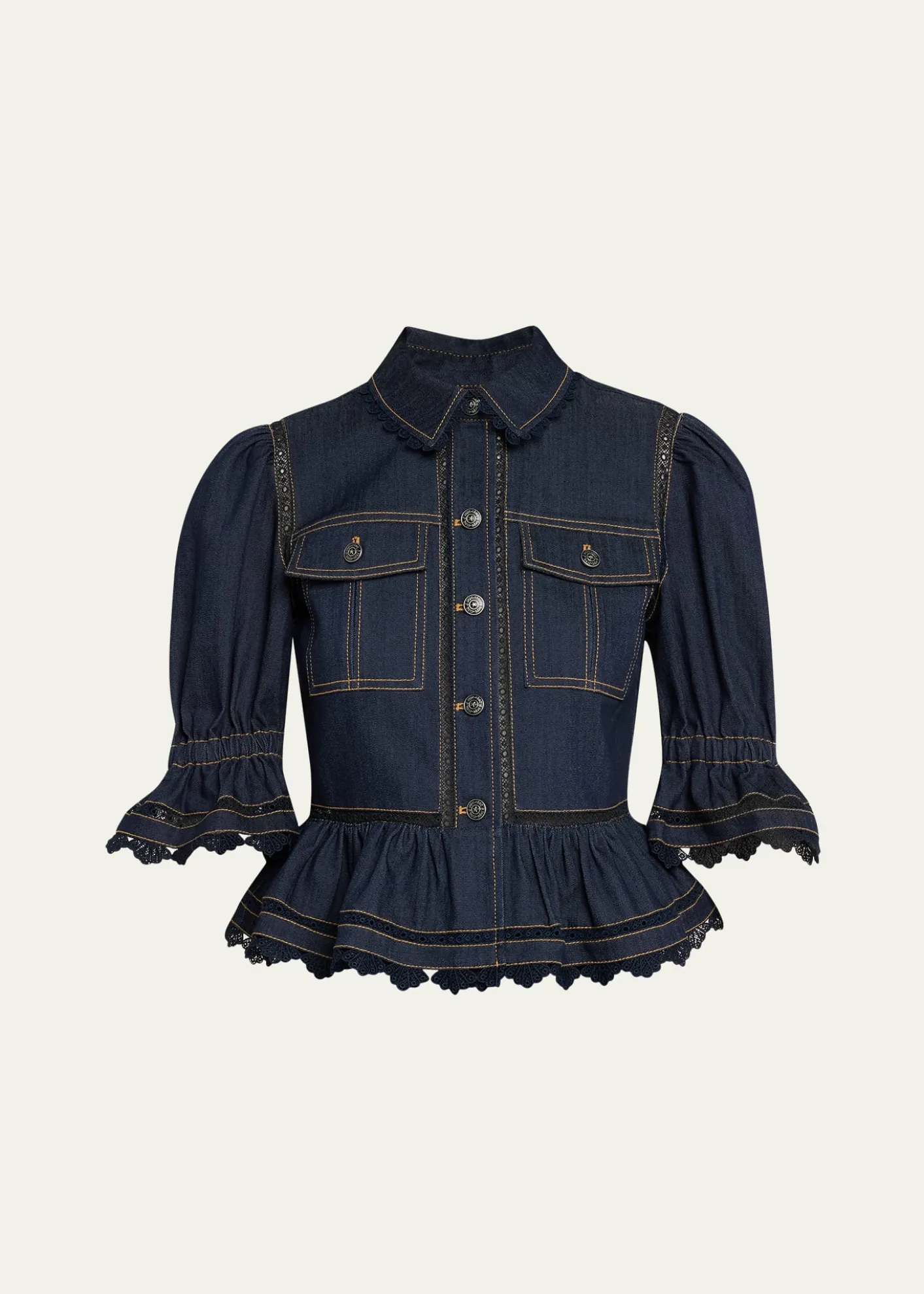 Cinq a SeptGuipure Lace Denim Jacket