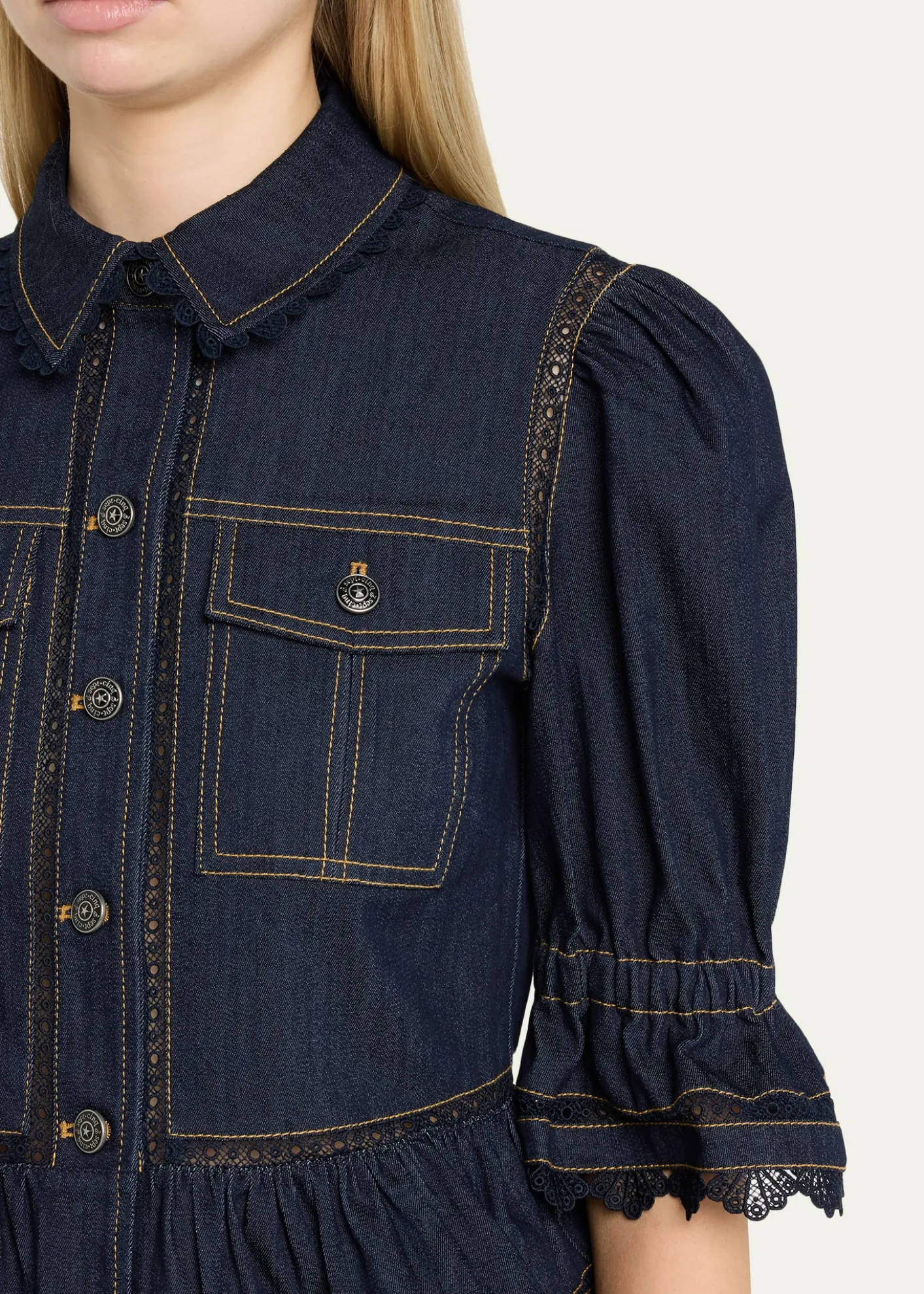 Cinq a SeptGuipure Lace Denim Jacket