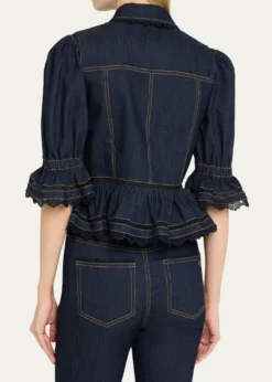 Cinq a SeptGuipure Lace Denim Jacket