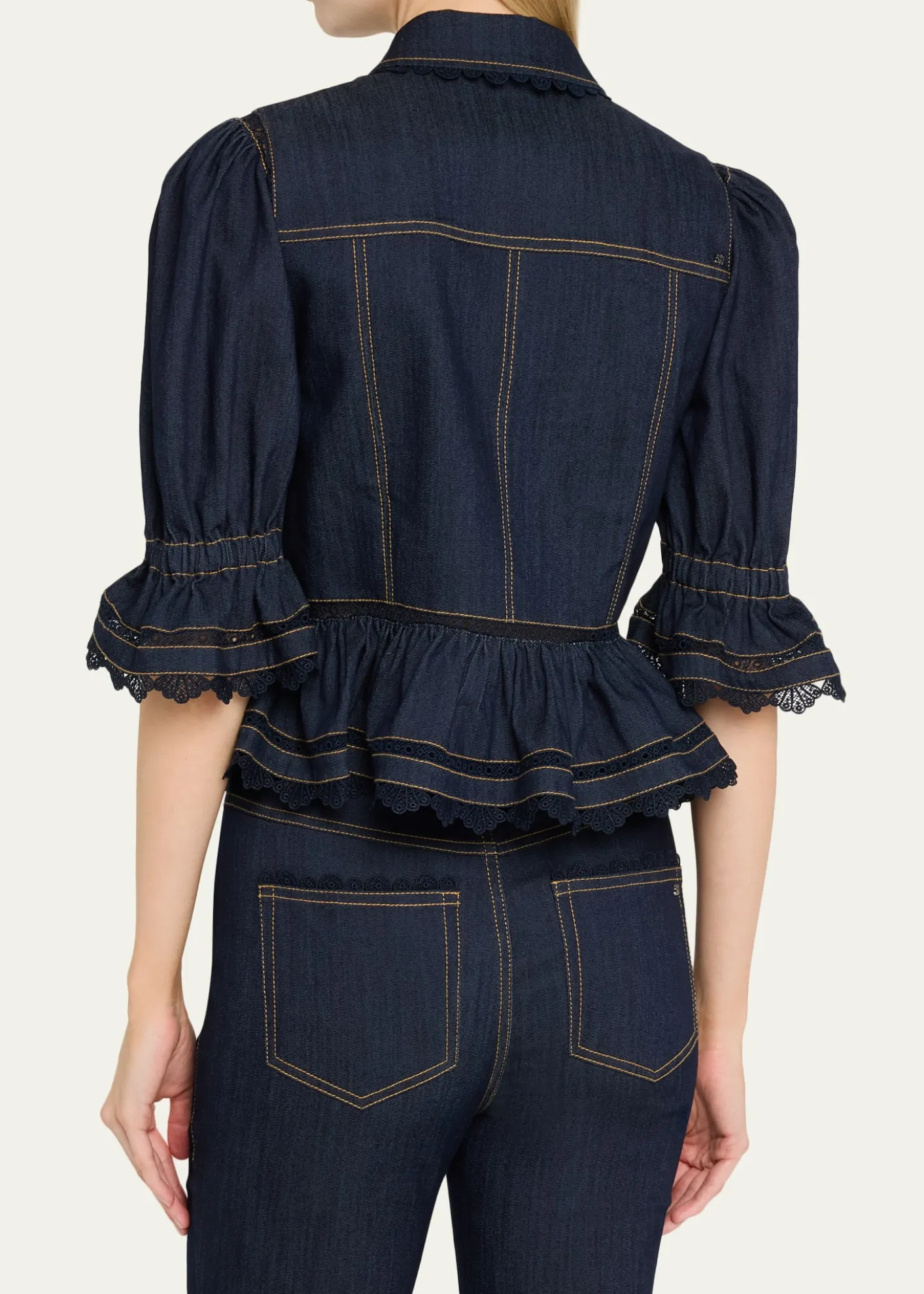 Cinq a SeptGuipure Lace Denim Jacket