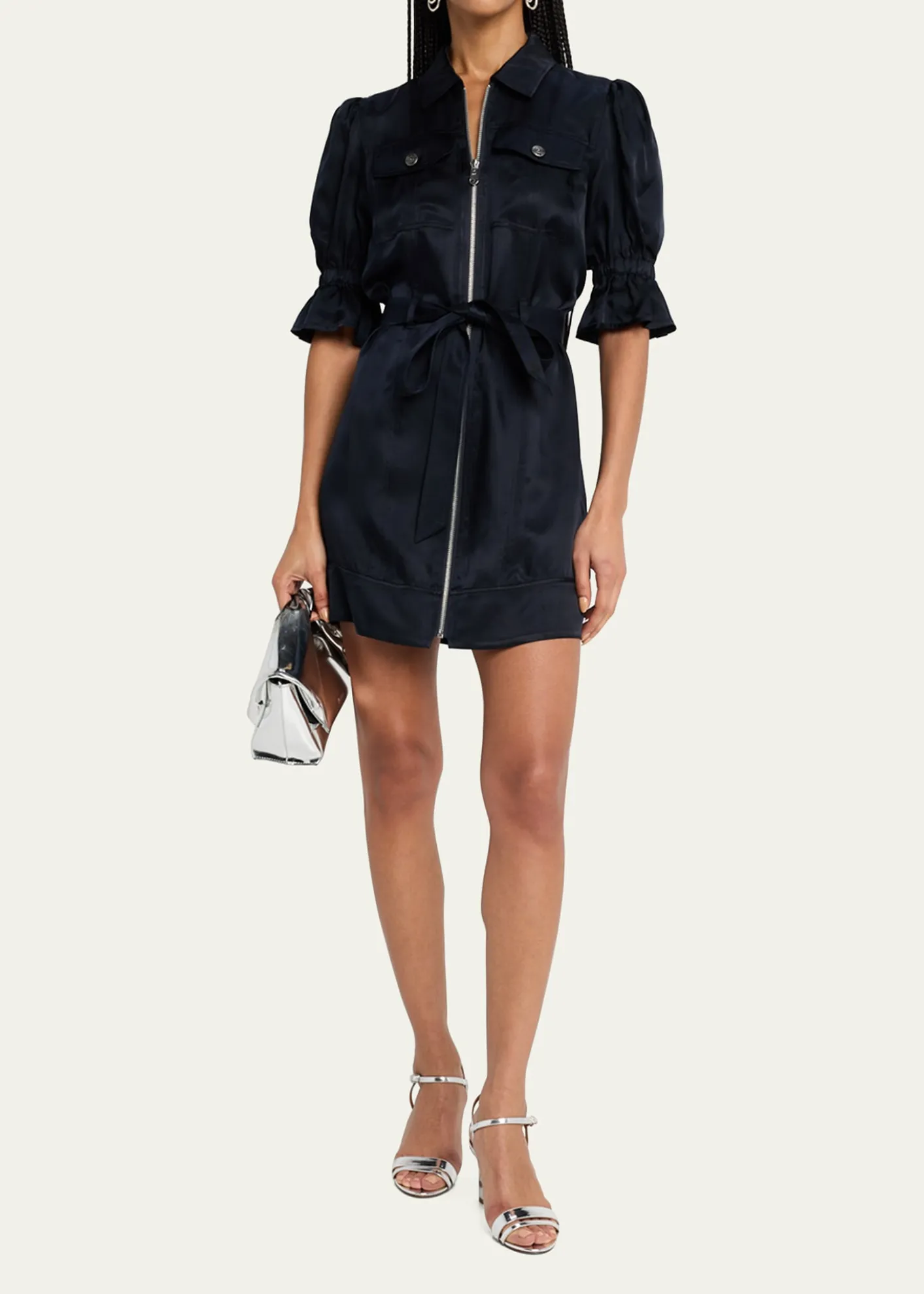 Cinq a SeptHolly Puff-Sleeve Zip-Front Mini Dress