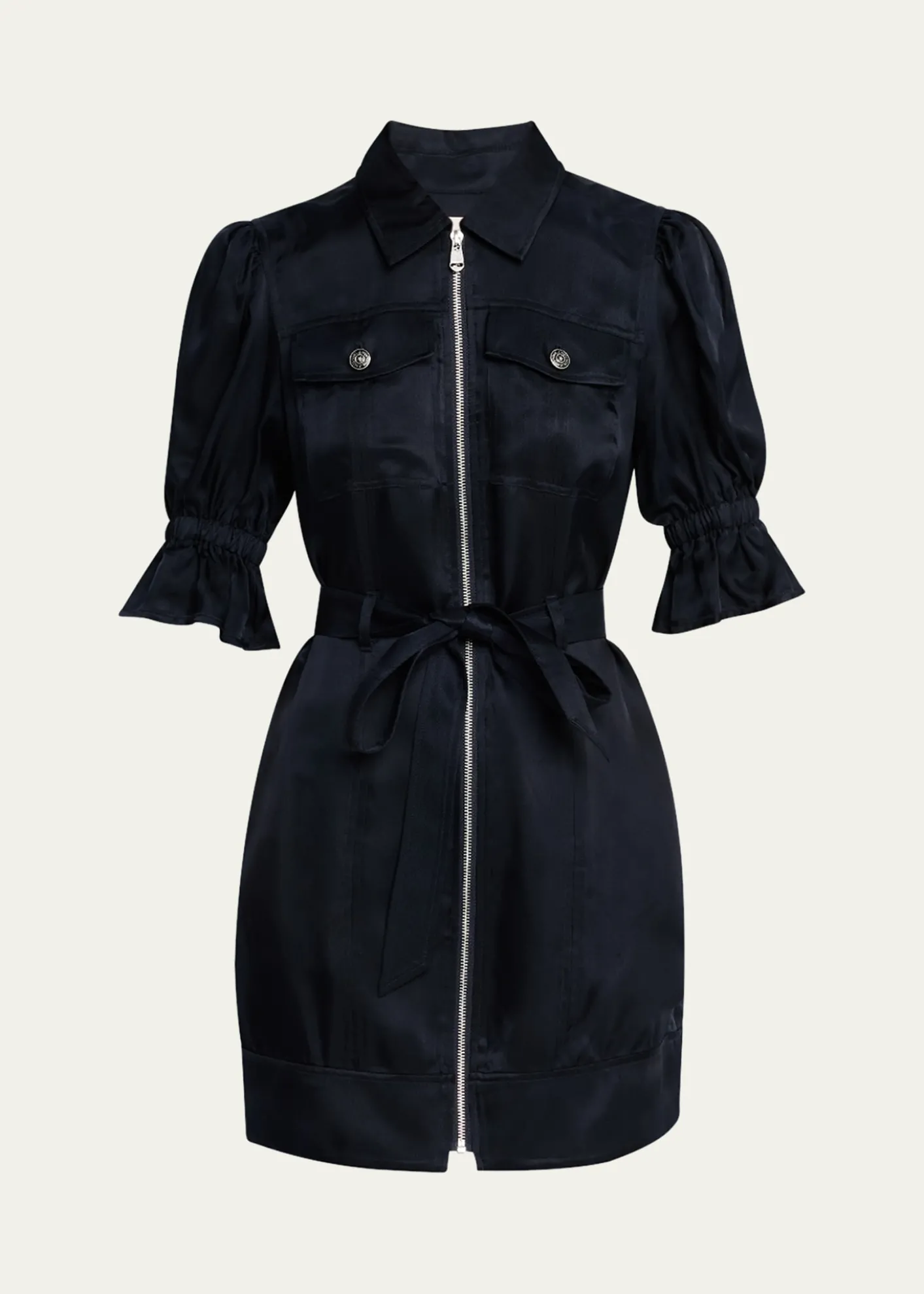 Cinq a SeptHolly Puff-Sleeve Zip-Front Mini Dress