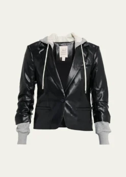 Cinq a SeptHooded Vegan Leather Combo Blazer