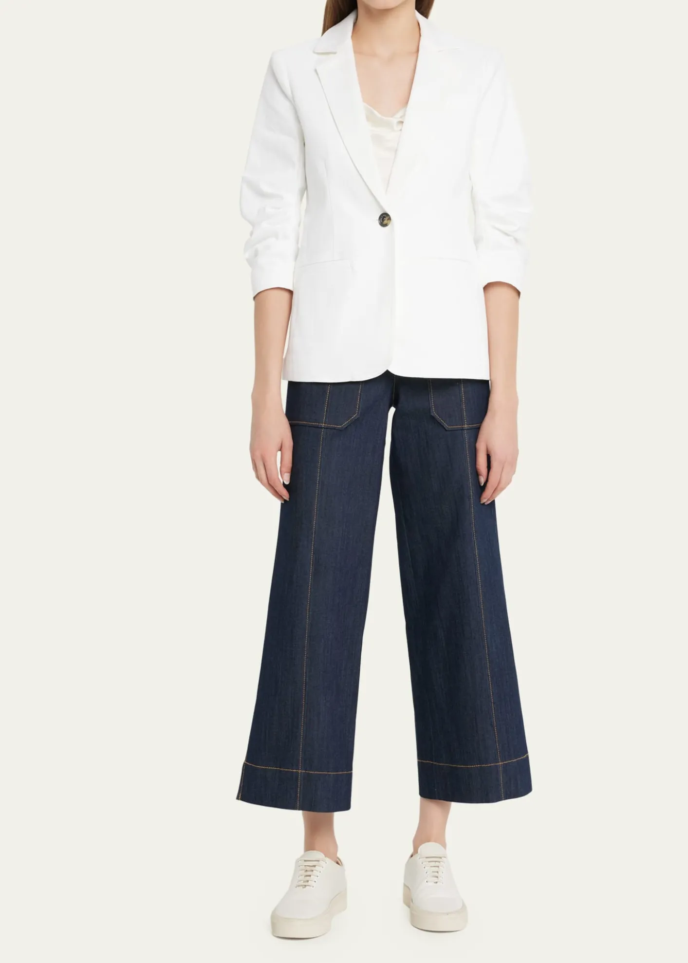 Cinq a SeptKhloe 3/4-Sleeve White Denim Blazer