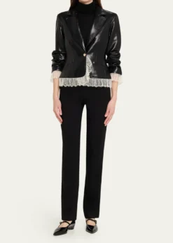 Cinq a SeptLace-Trim Vegan Leather Blazer