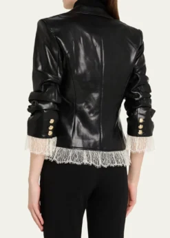 Cinq a SeptLace-Trim Vegan Leather Blazer