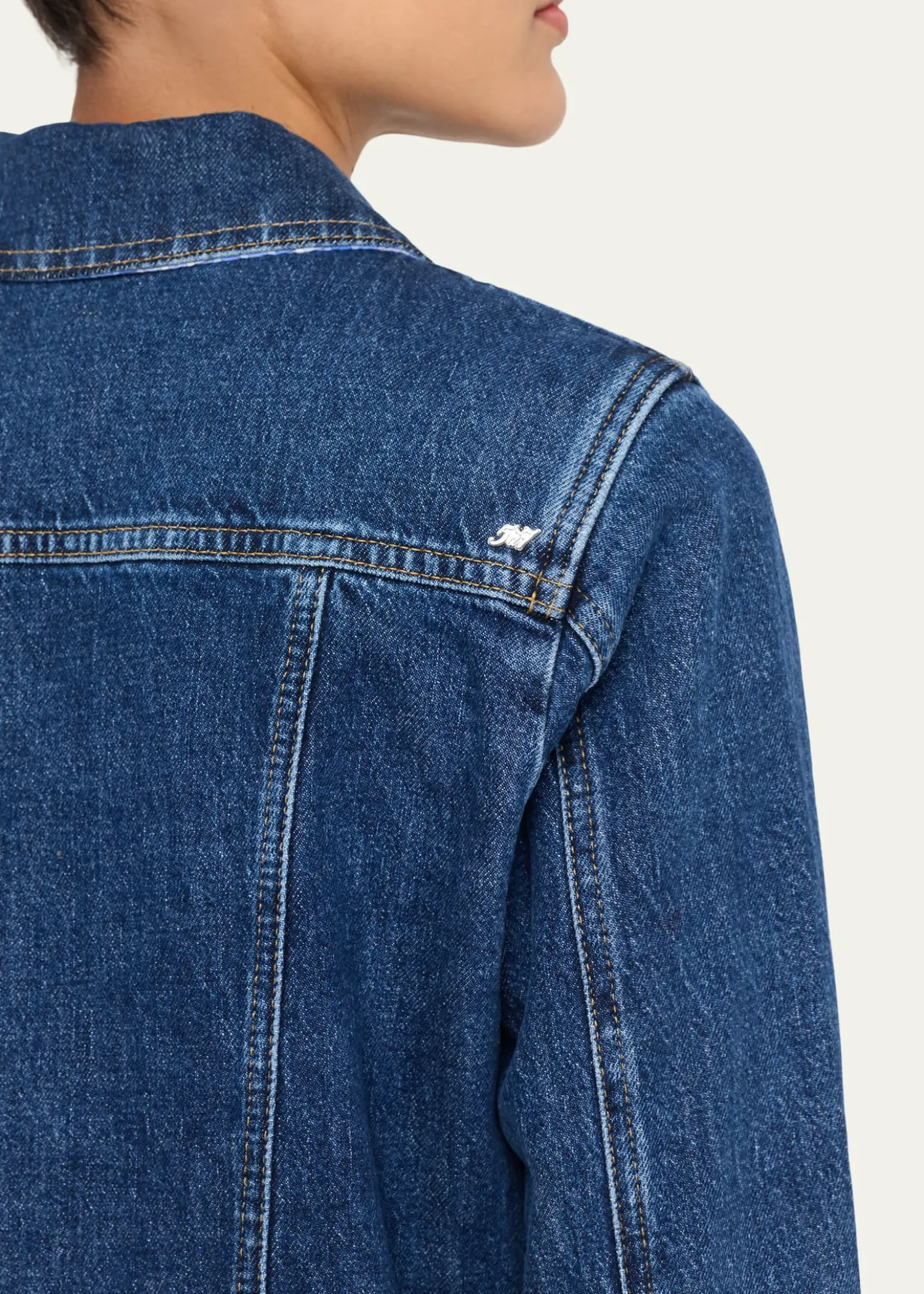 Cinq a SeptLexie Gingham-Cuff Cropped Denim Jacket