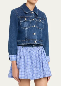 Cinq a SeptLexie Gingham-Cuff Cropped Denim Jacket