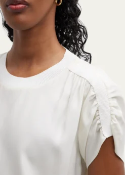 Cinq a SeptLorainne Short Ruched-Sleeve Silk Top