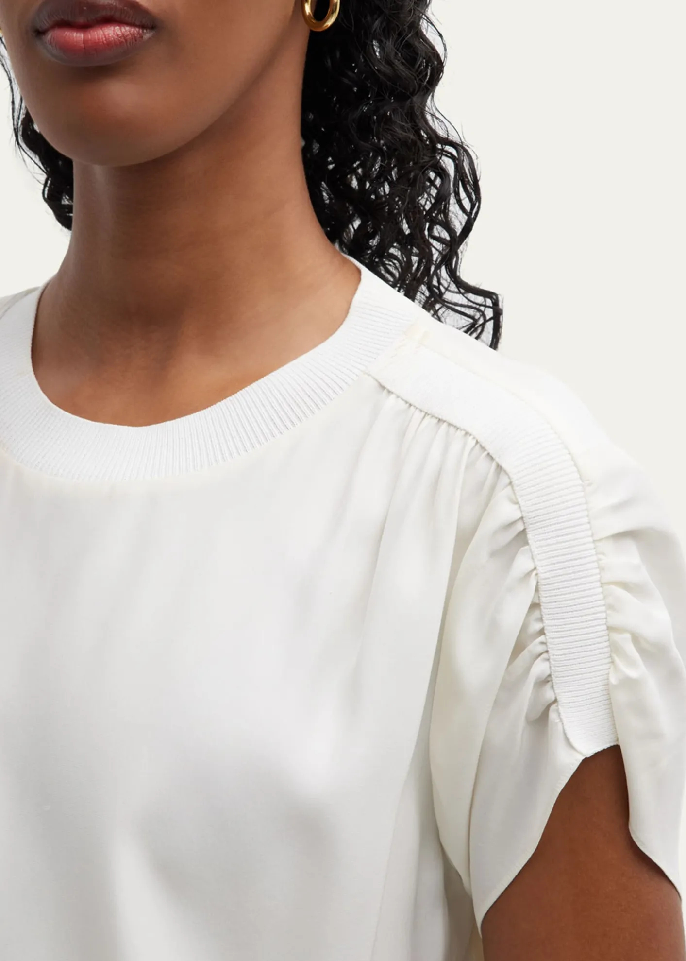 Cinq a SeptLorainne Short Ruched-Sleeve Silk Top