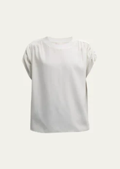 Cinq a SeptLorainne Short Ruched-Sleeve Silk Top